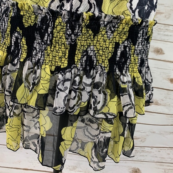 DYVNA Yellow Black Chacha Ruffle Floral Silk Dress - Picture 8 of 10